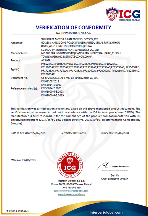 AC FAN CE CERTIFICATE