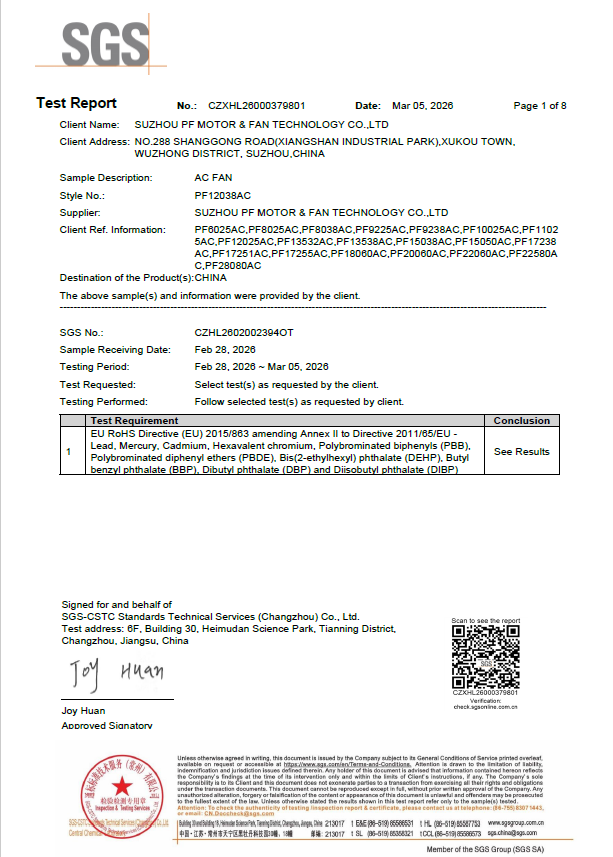 AC FAN RoHS TESTING REPORT