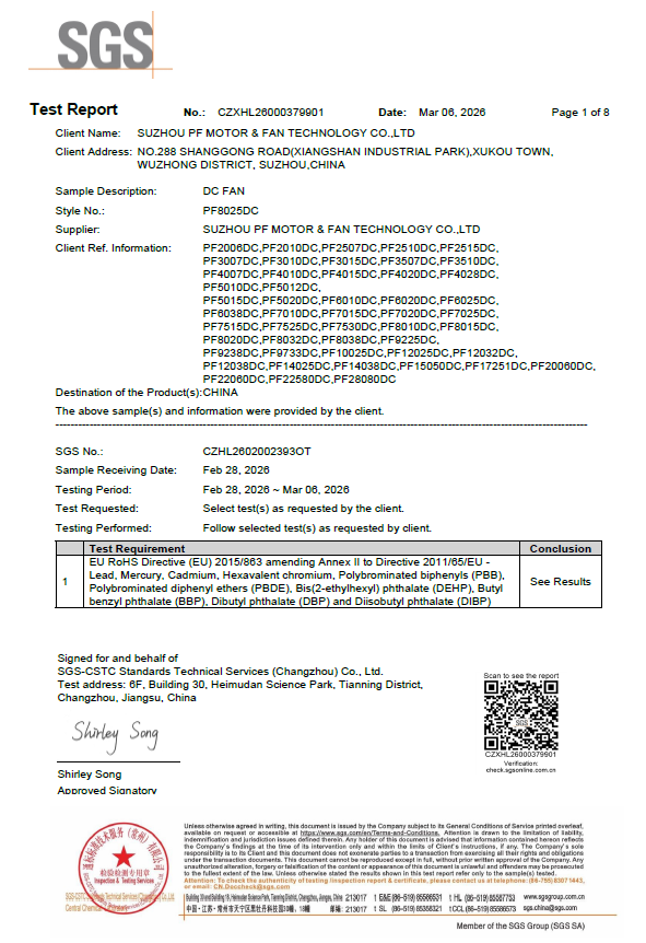 DC FAN RoHS TESTING REPORT